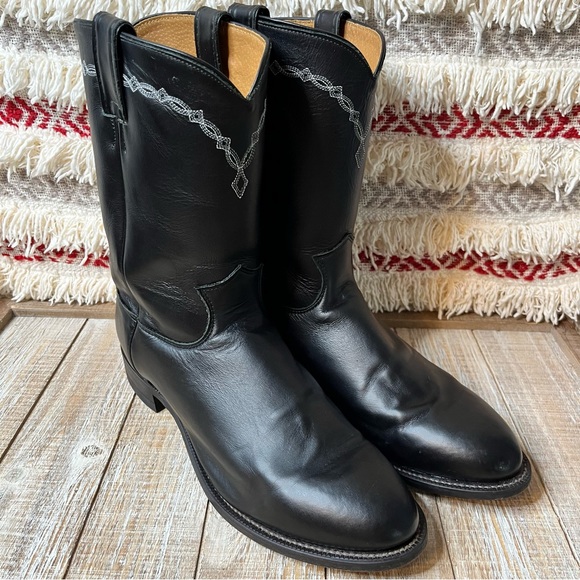 Justin Boots Shoes Justin Mens Roper Boots Black Leather Pull On